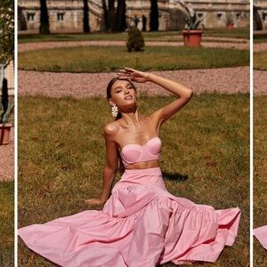 Alamour Pink Bustier Top & Tiered Maxi Skirt Set - Size M